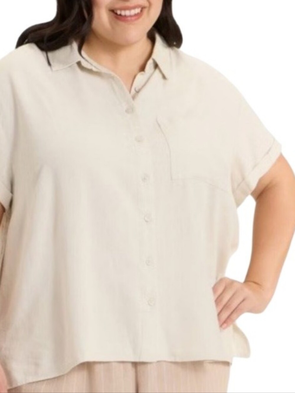 Relaxed Linen Blend Cream Button-Front Women’s Top Sz 2X Nwt